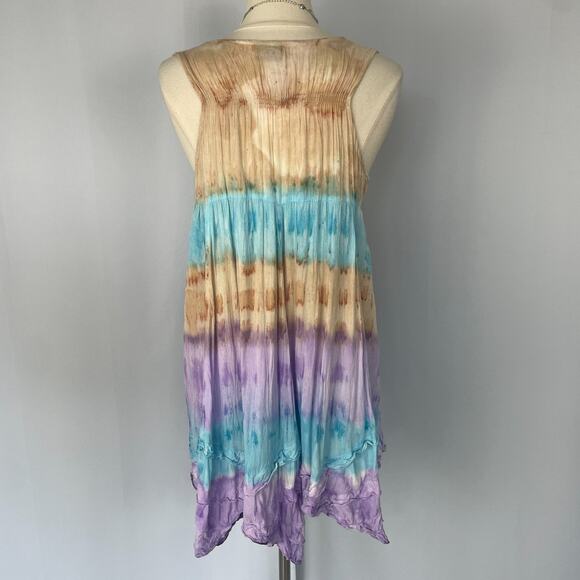 Boho Mini Dress One Size Trapeze Swing Tie Dye Festival Fairy Grunge Lagenlook - Picture 8 of 14